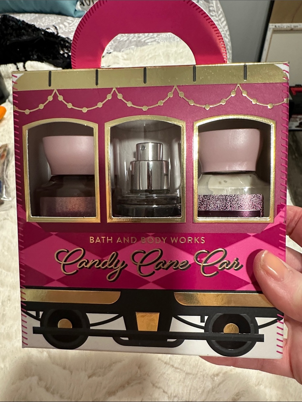 Bath & Body Works Candy Cane Car Gift Set - Pink & Gold